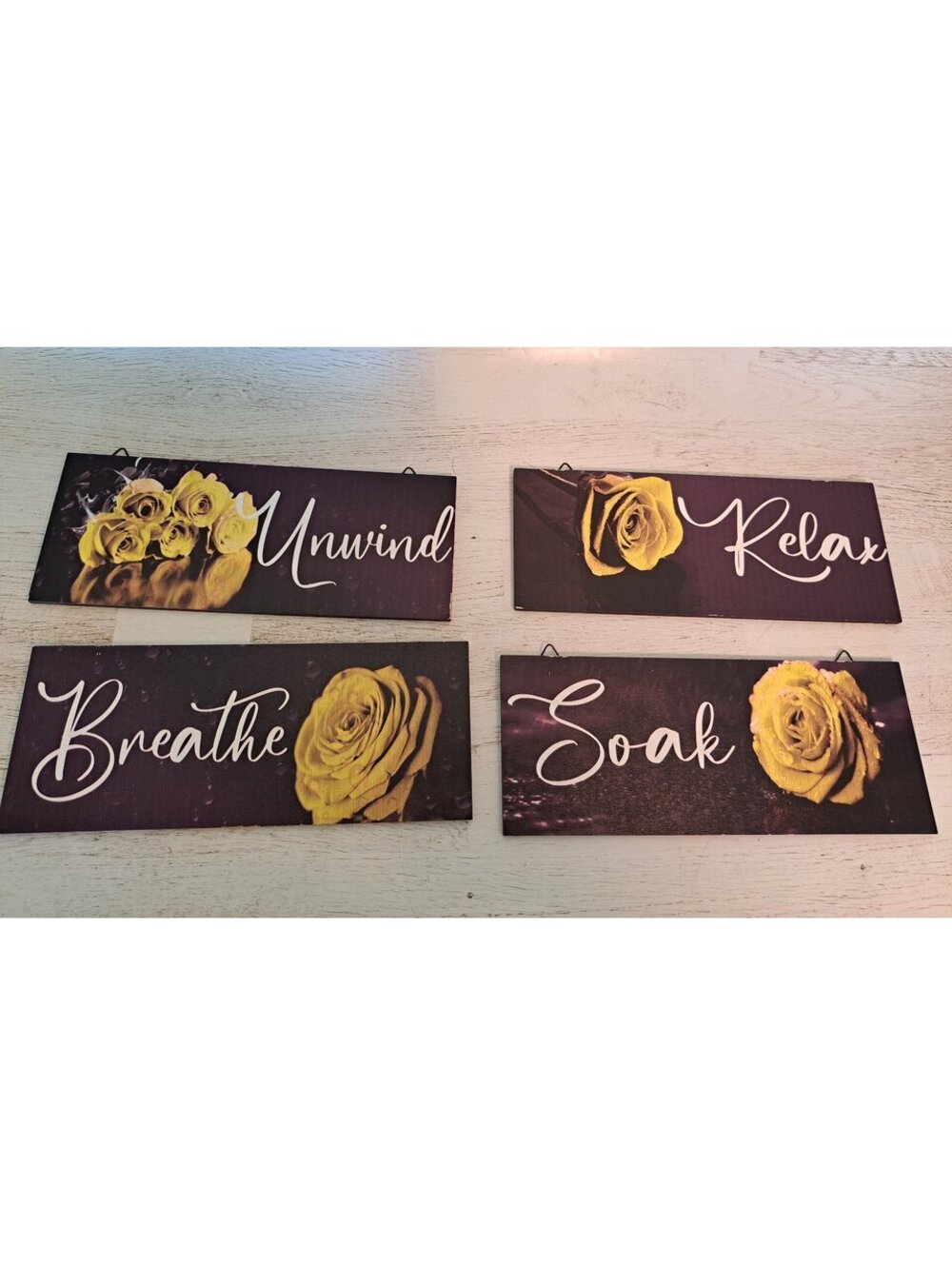 Yellow Rose Unwind, Breathe, Soak & Relax Farmhouse Painted Wood Sign Rustic